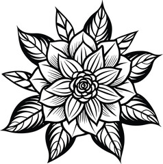 Simple flower coloring page line art black and white Flower logo design