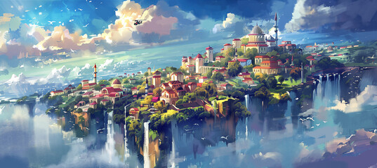 Dreamlike city in the sky