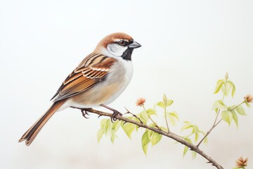 Watercolor of sparrow, brown sparrow