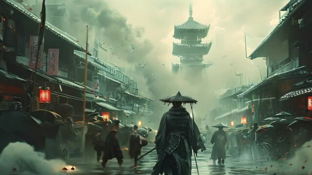 video of a samurai in the city