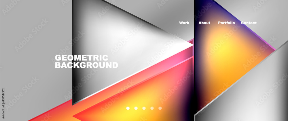 Poster a geometric background featuring colorful triangles in shades of amber and orange on a gray backdrop