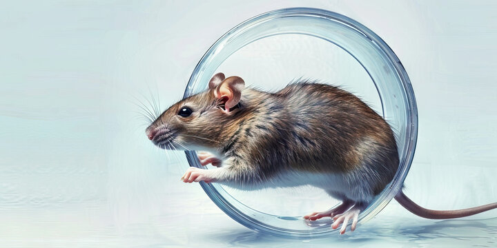 Lab Rat: The Rat in the Wheel and Endless Testing - Visualize a rat running in a wheel, symbolizing the repetitive and often fruitless nature of animal testing