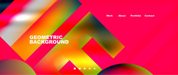 A vibrant geometric pattern with colorful squares and circles on a magenta background. The font is electric blue, creating a musical instrumentinspired art piece
