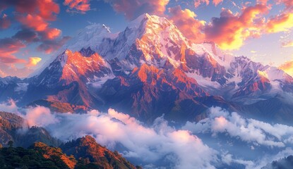 Majestic Himalayan Peaks Embracing the Serene Sunrise: A Breathtaking Natural Masterpiece，4k wallpaper, HD background image - obrazy, fototapety, plakaty