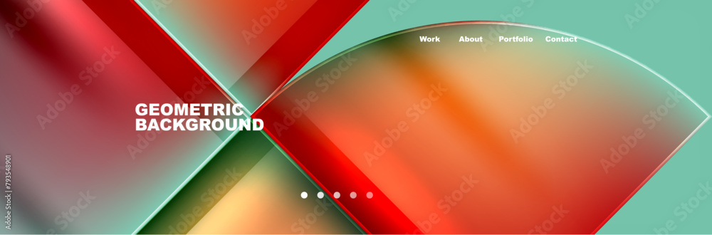 Aufkleber A fluid geometric background with red triangles and circles on a green backdrop, inspired by automotive lighting and wheel patterns. The colorfulness and artistry create a dynamic and modern design