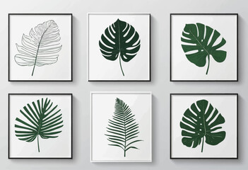 One Line Art of Monstera, Fern, Palm Leaf in Minimalist Doodle Design