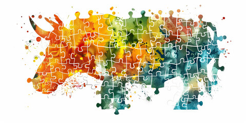 Puzzle Experiment: The Animal as Puzzle Piece and Scientific Inquiry - Visualize an animal as a puzzle piece, symbolizing its role in the larger puzzle of scientific inquiry - obrazy, fototapety, plakaty