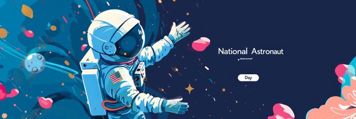 illustration with text to commemorate National Astronaut Day - obrazy, fototapety, plakaty