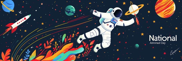 illustration with text to commemorate National Astronaut Day