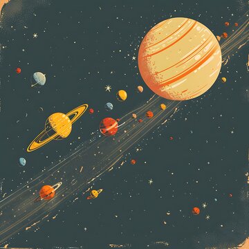 A colorful painting of the planets in the solar system