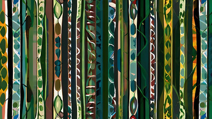 An abstract background image with a nature-inspired twists, showcasing green geometric stripes and patterns, afro - obrazy, fototapety, plakaty