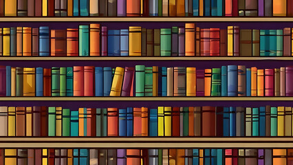 A Seamless pattern background of illustration made up of colorful books or bookcase with copyspace, colorful