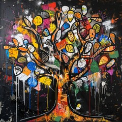 A colorful tree with many leaves and branches