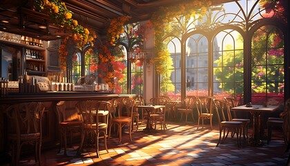 Fototapeta na wymiar vibrant ambiance of a sunlit café interior