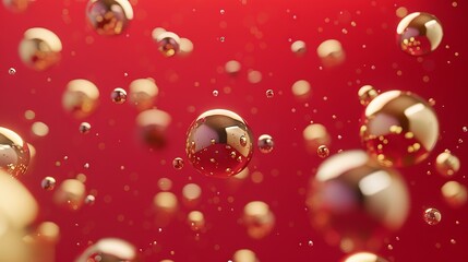 Gold bubbles on a red background.
