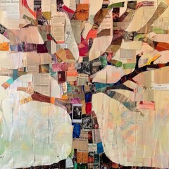 A collage of newspaper clippings of a tree