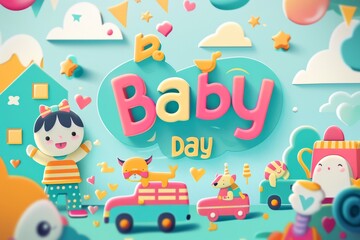 illustration with text to commemorate Baby Day - obrazy, fototapety, plakaty