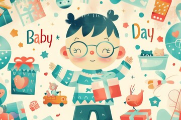 illustration with text to commemorate Baby Day - obrazy, fototapety, plakaty