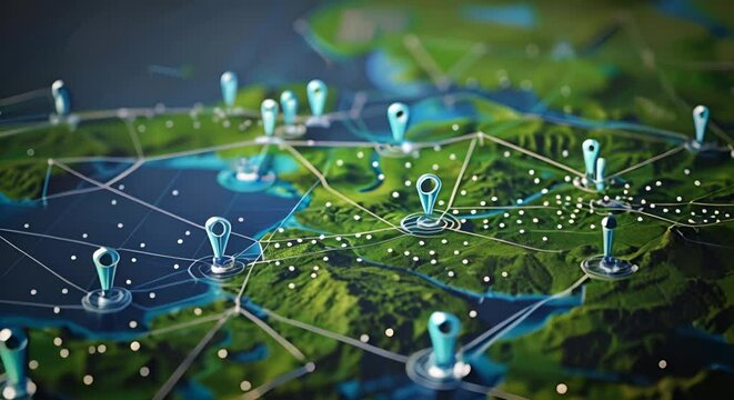 a global environmental monitoring network, with data points marking key locations on Earth,