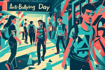 illustration with text to commemorate Anti-Bullying Day - obrazy, fototapety, plakaty