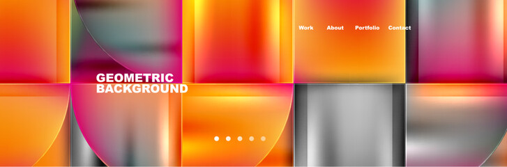 Fototapeta premium Vibrant geometric backdrop with squares and circles in a colorful liquid, resembling an amber solution. Its like staring into a glass bottle filled with an orange alcoholic beverage