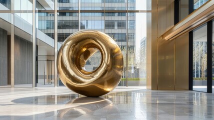 Artistic golden sculpture in a modern art gallery