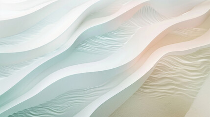 A minimalist abstract wave pattern, rendered in a palette of soft pastels, suggesting the gentle lapping of water on a sandy beach.