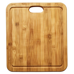 An empty bamboo cutting board set against a transparent background stands out with a wood chopping board skillfully cut out using a clipping path