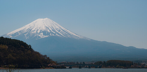 Mount Fuji with clear sky from lake kawaguchi, Yamanashi, Japan - 793559377