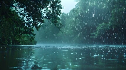 Rain on Water: The Serene Rhythm of Nature's Dance, Capturing Tranquility and the Soothing Impact of Rainfall