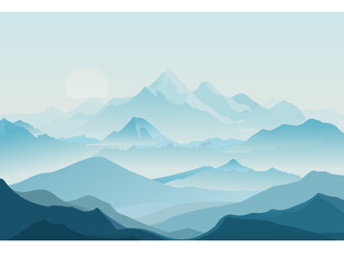 Fototapeta na wymiar mountain background blue minimalist wallpaper landscape silhouette panorama forest nature