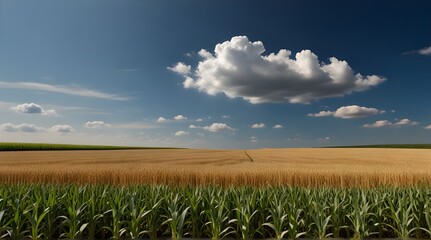 corn and wheat field against blue sky.generative.ai