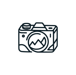 The  vintage camera line art icon logo. Vector illustration.