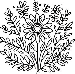 Simple flower coloring page line art black and white Flower logo design