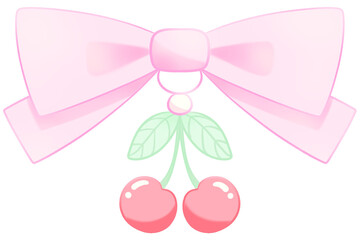 Pink bow lolita with cherries in cartoon drawing style png illustration