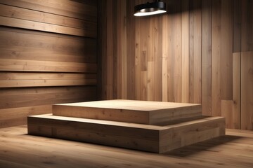 display rustic wood and podium, products presentation