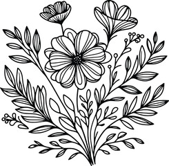 Simple flower coloring page line art black and white Flower logo design
