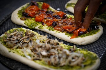 High resolution close up image of of a fresh and delicious Foccia bread- Israel