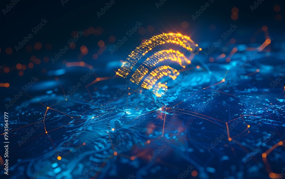 Aufkleber abstract digital connectivity concept with glowing wi-fi symbol on blue background