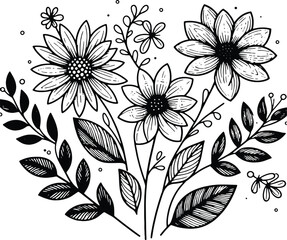 Simple flower coloring page line art black and white Flower logo design
