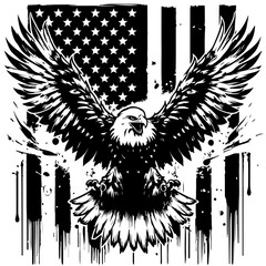Majestic Bald Eagle and American Flag Patriotic Grunge Art
