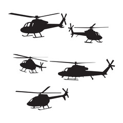 helicopter black silhouette designs illustration set