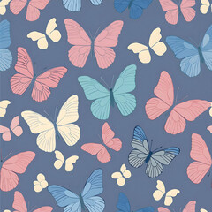 a seamless, vibrant background pattern of colorful butterflies in mid-flight, detailed textures of their wings