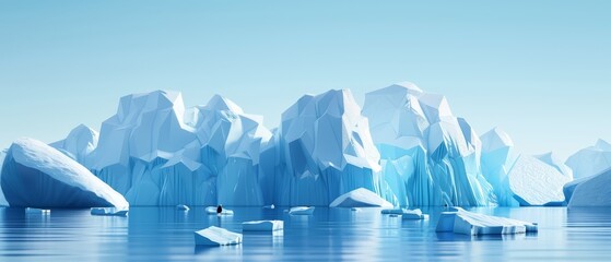 Iceberg and penguin border, chilly theme summer sales banner, crisp blue and white tones - obrazy, fototapety, plakaty