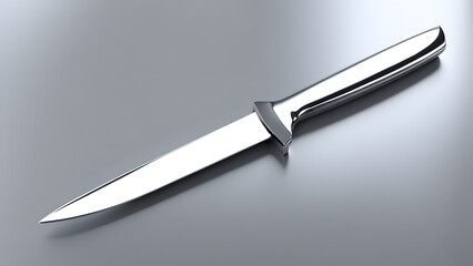 A silver knife is shown in a close up. Concept of precision and focus - obrazy, fototapety, plakaty