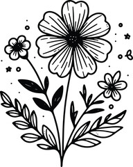 Simple flower coloring page line art black and white Flower logo design