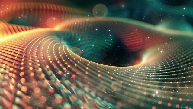techno background illustration. circle particle mesh wave. abstract big data coding. seamless looping overlay 4k virtual video animation background