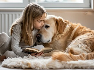Young Girl Shares Story with Deaf Dog on Specially-Abled Pets Day in Serene Home Nook