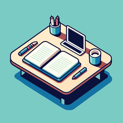 illustration of notebook and stationery on a desk