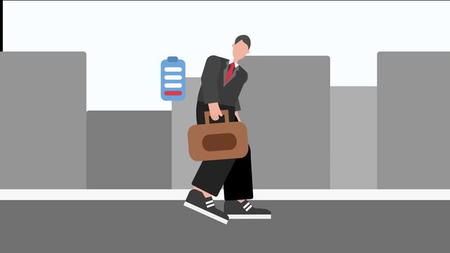 Animated video busy people in stress and fatigue at work. Full length animation illustration. High quality 4k footage.